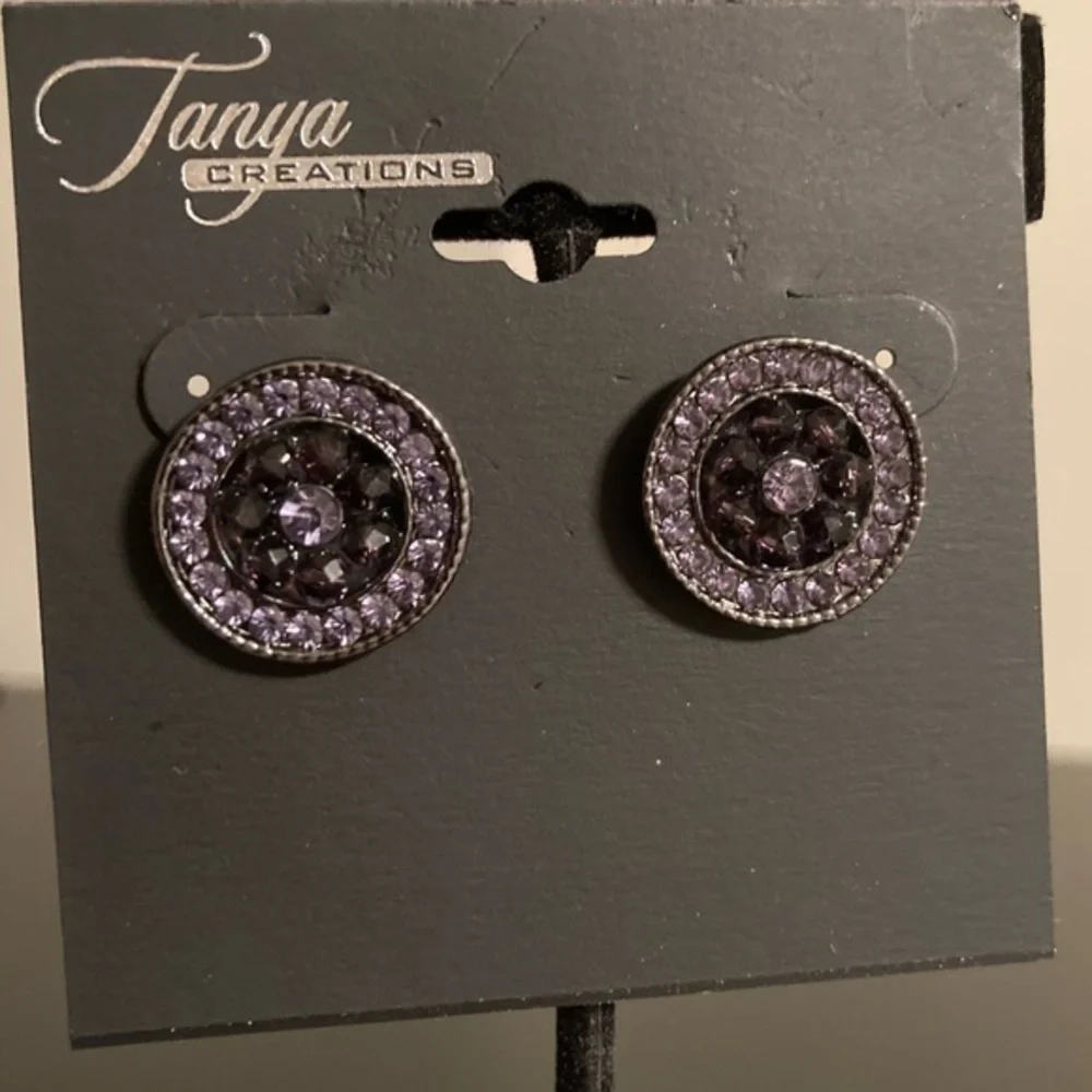 Tanya Creations purple and black circular earring